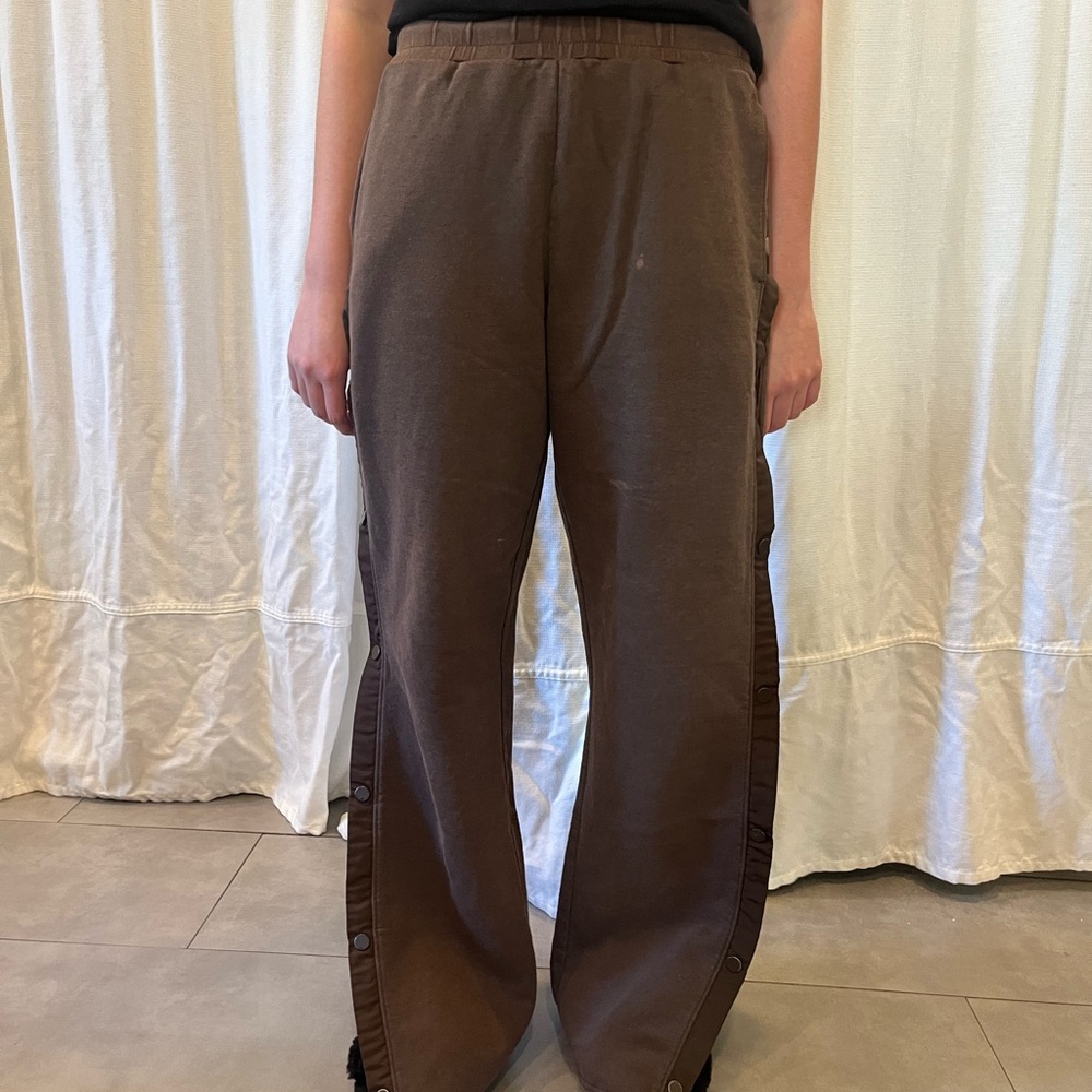 brown wide leg pants with side buttons